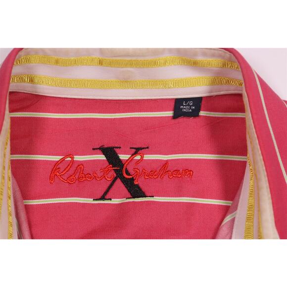 Robert Graham Pink Lime Green Striped Button-Up Shirt Men's Large - Picture 6 of 9